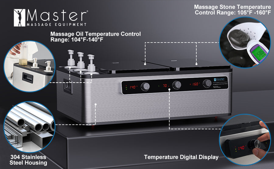 Master Massage Professional Electric Multifunctional Massage Stone Heater, Steam Cooking Heater & 3 Bottle Massage Oil/Lotion/Gel Heater