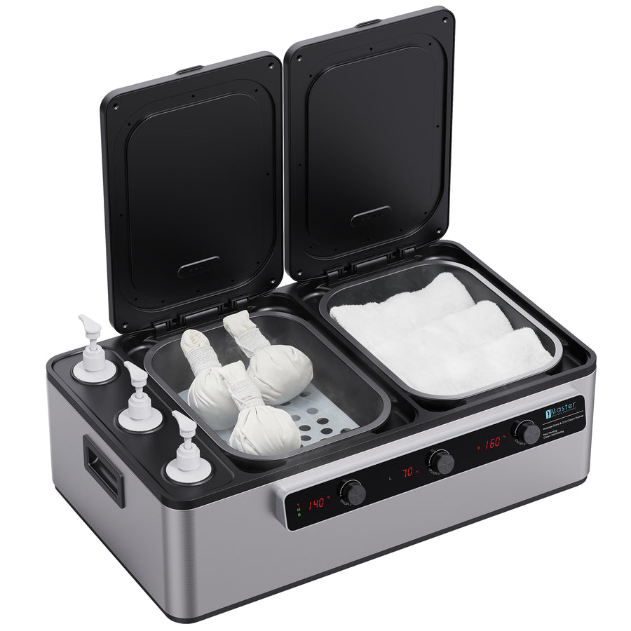 Master Massage Professional Electric Multifunctional Massage Stone Heater, Steam Cooking Heater & 3 Bottle Massage Oil/Lotion/Gel Heater