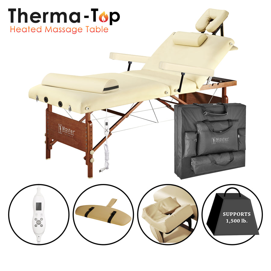 Master Massage 30" DEL RAY™ Portable Massage Table Package with THERMA-TOP® - Built-In Adjustable Heating System for Extreme Comfort! (Sand Color)